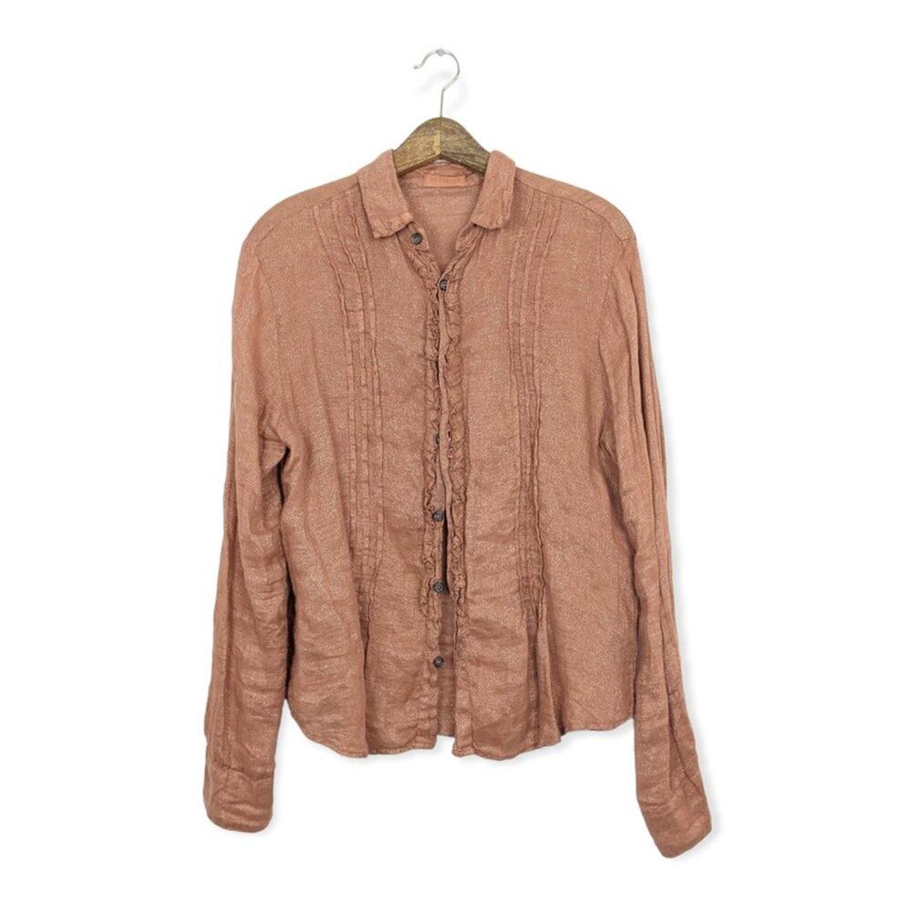 CP Shades Orange Shimmer Button Down Long Sleeve Shirt